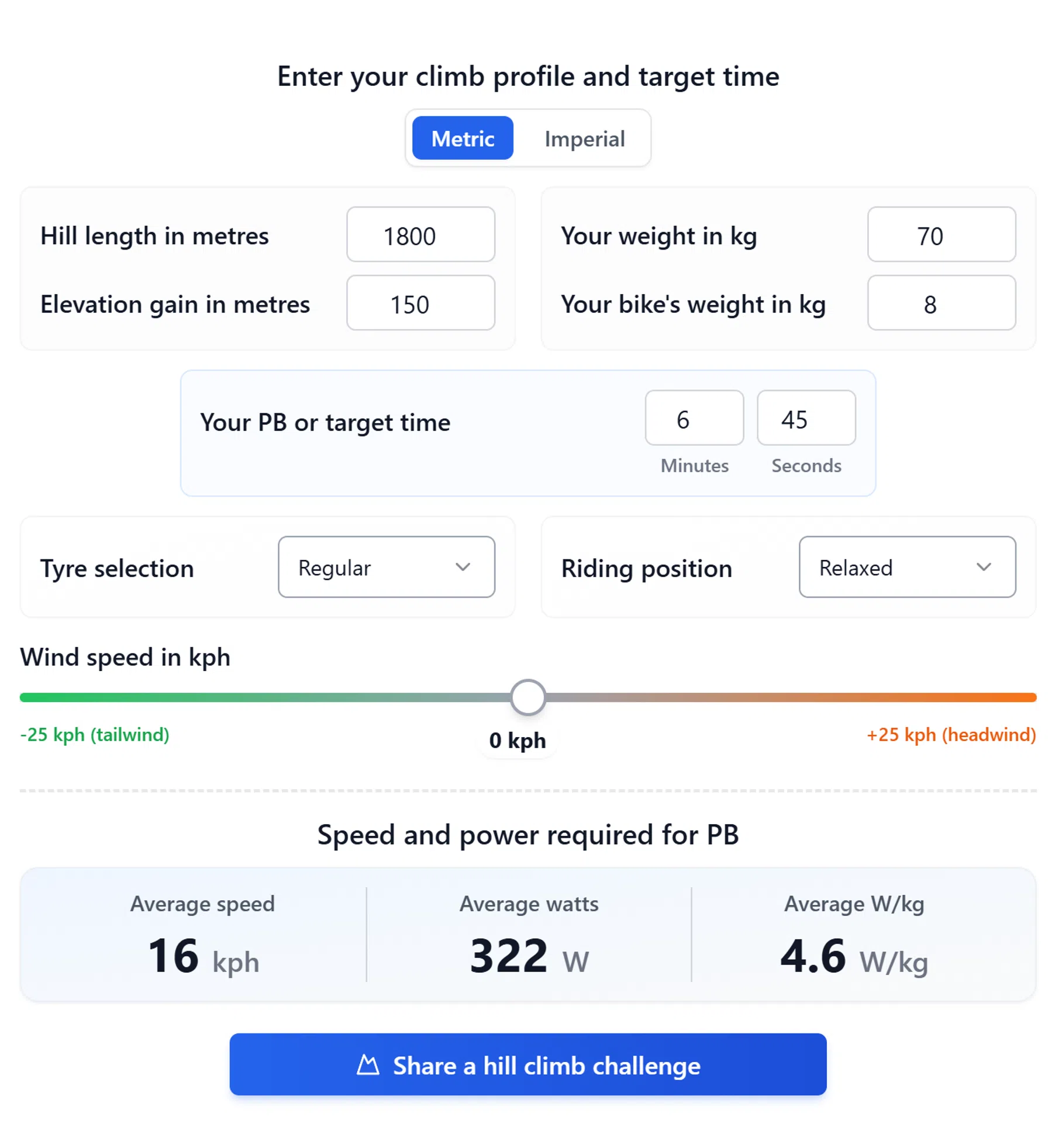 hill climb calculator